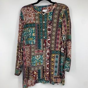 J Jill Petite medium MP blouse romantic cottage core‎ split sides geometric gem